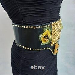 Punk belt women metal rock goth faux leather studs beaded sequins italian brand